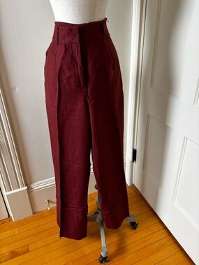 LOFT Women's Linen Trousers — dark wine color